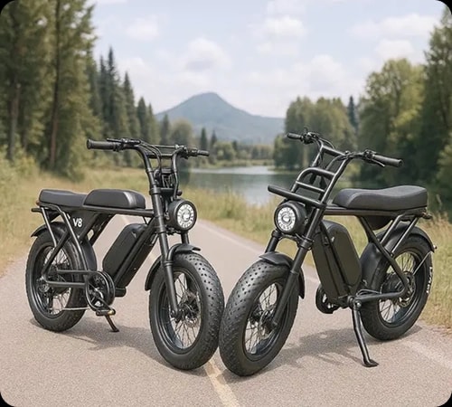 Person riding an electric bike through Bali streets